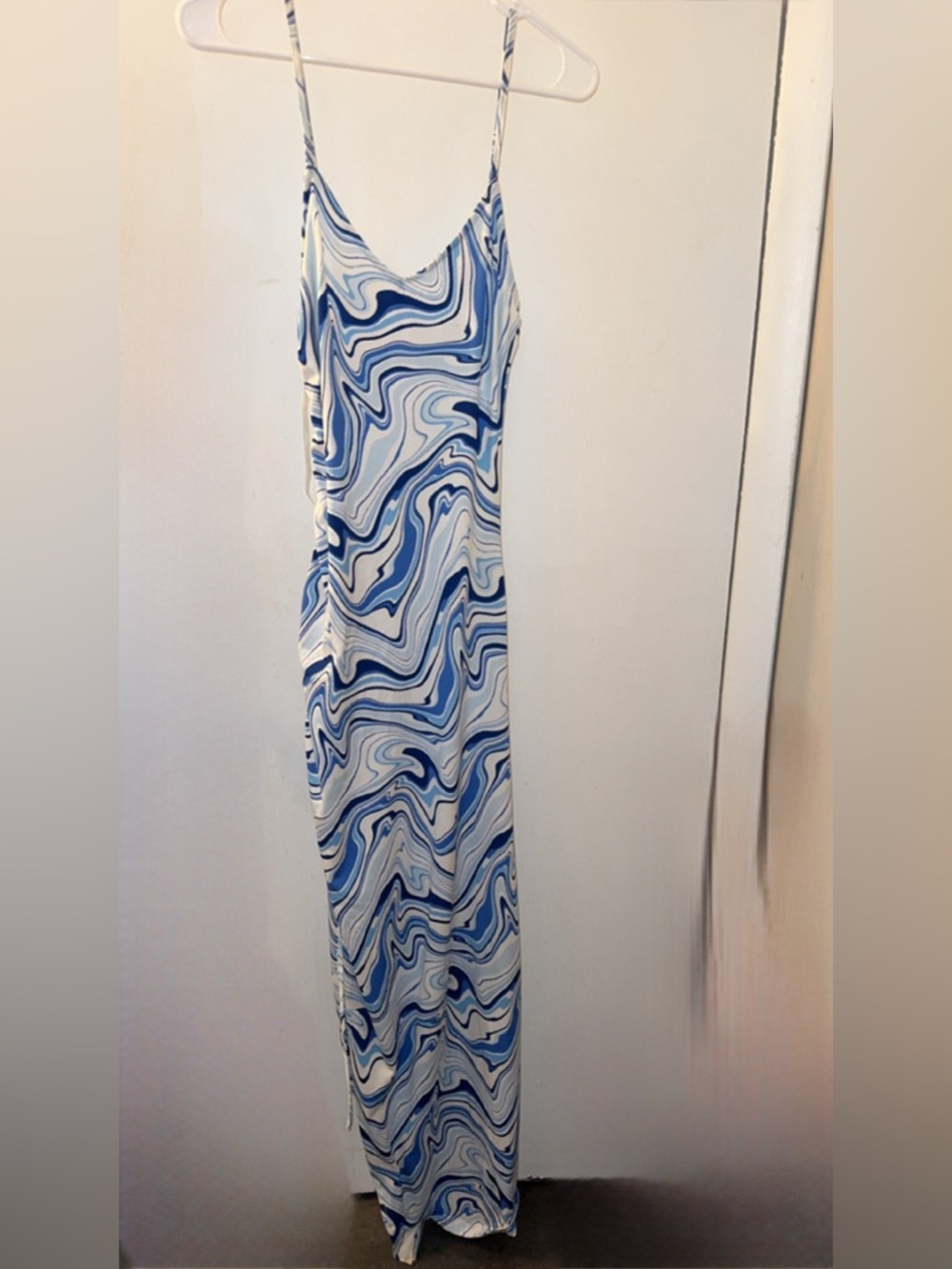 Blue Swirl Maxi Slip Dress - White & Blue